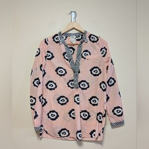 NU New York Pink Floral Print Blouse Long Sleeve Roll Tab Size S